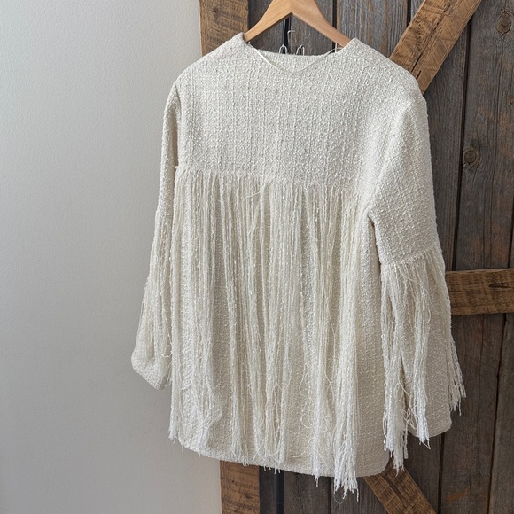 NWT Zara ivory textured fringe jacket- Size M - Picture 2 of 3